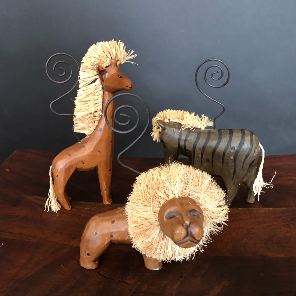 NEW Handcarved Wood Safari Animals Picture Holders